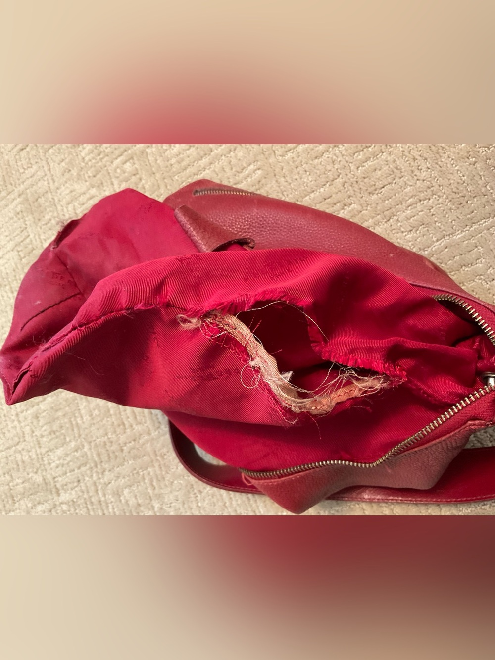 🇫🇷 Vintage Frederic T Paris Red Pebbled Leather Hobo Shoulder Bag Purse - Picture 7 of 11